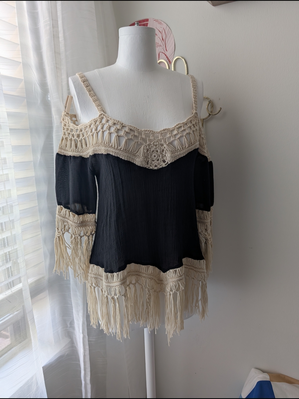 Dreamers Macrame Cold-Shoulder Top with Fringe